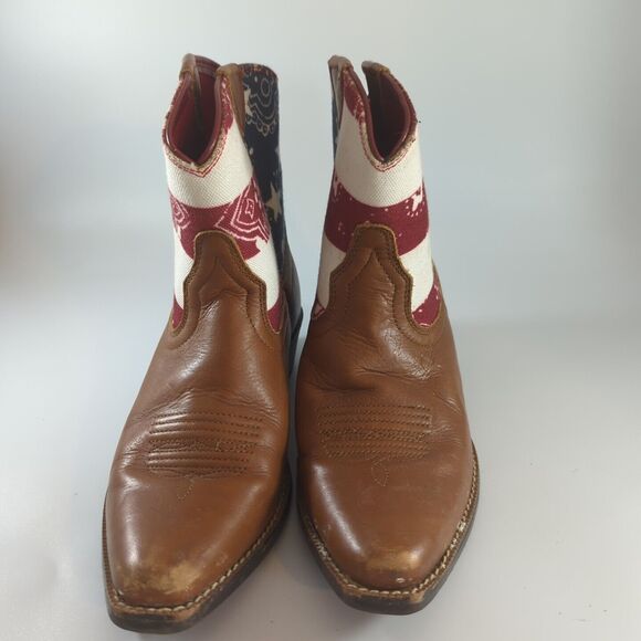 ARIAT Girls' Stars & Stripes - Size 2 / Snip Toe Cowboy Boots Leather Red Blue - Picture 2 of 10
